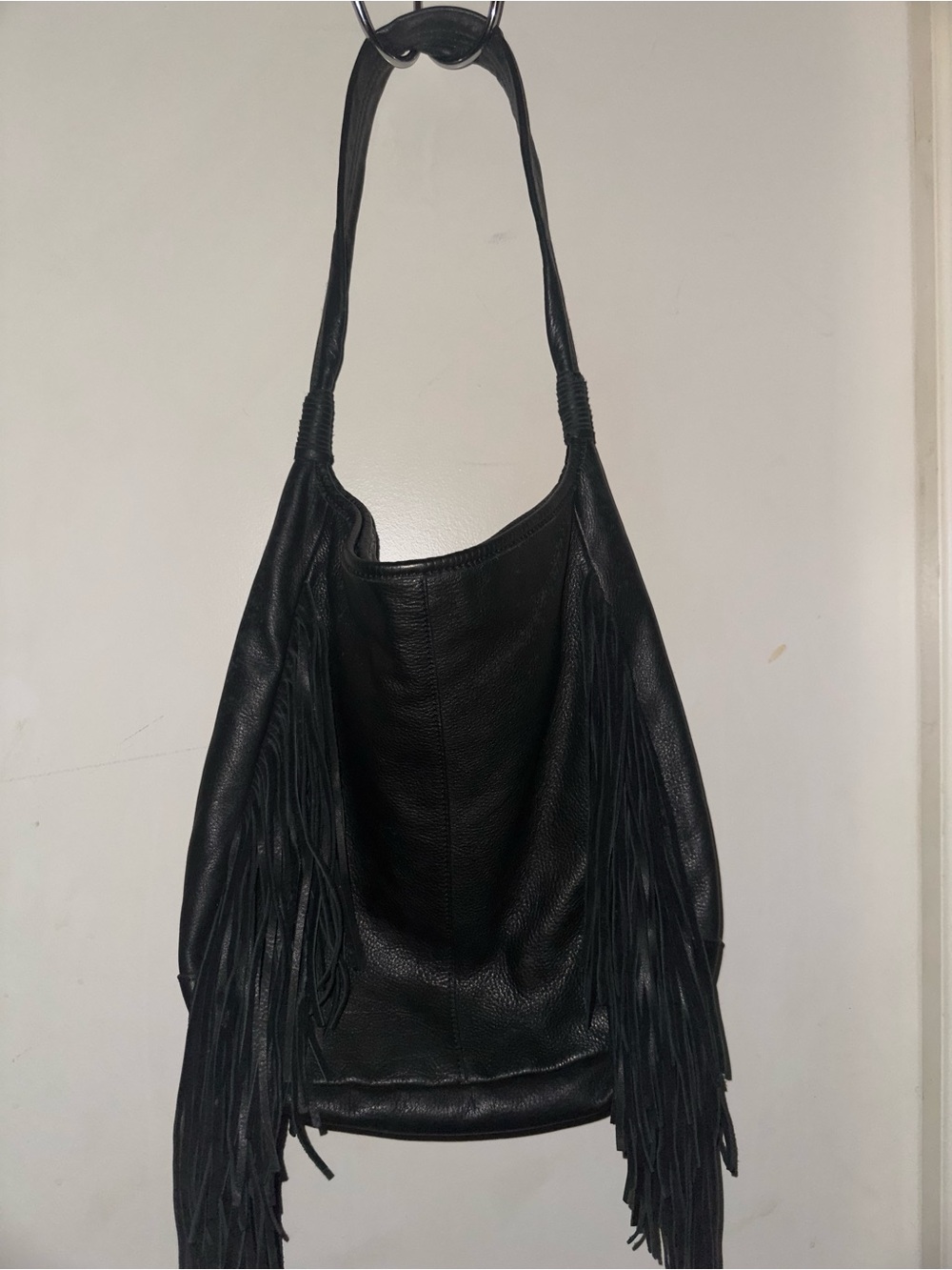 Black Fringe Leather Shoulder Bag